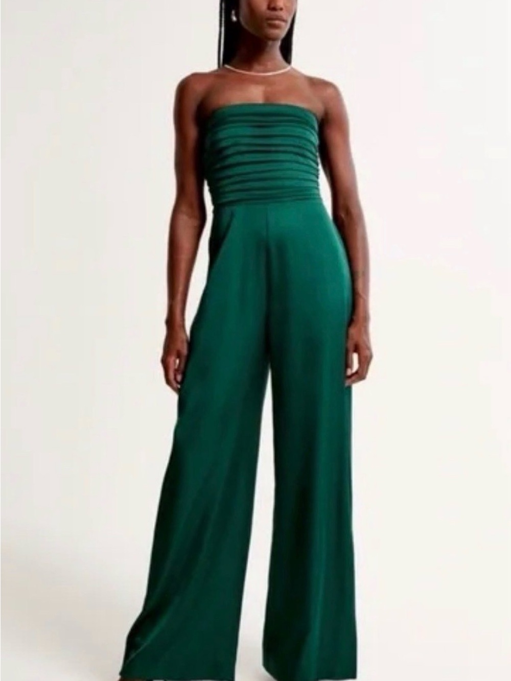 Abercrombie & Fitch Strapless Emerald Green Wide-Leg Jumpsuit